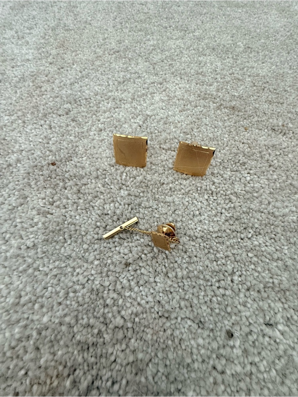 Gold Square Cufflinks and Tie Tack Set